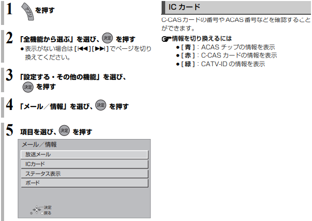 TZ-BT9000BW（4KSTBブルーレイタイプ）ICカードの調べ方